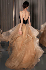 Stylish Velvet Tulle Long Prom Dress,A-Line Evening Dresses Back Open