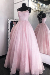 Shiny Light Pink Long Prom Dress,Back Open Formal Party Gown