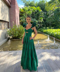 Unique Green Satin Long Formal Dresses for Party Events