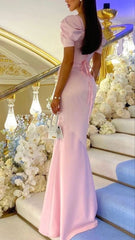 Pink Prom Dresses Women Short Sleeve Formal Party Evening Gown