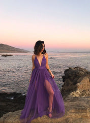 Purple Prom Dresses for Women Party Sexy Split Evening Dress Long