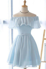 Cute Off the Shoulder Light Blue Short Hoco Dresses