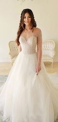 A-line Long Sleeves Beaded Vintage Wedding Dresses,Amazing Bridal Dress
