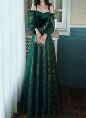 Elegant Dark Green Tulle Stunning Prom Dresses Wedding Party Dress