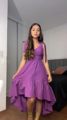 A-line Purple Hi-low Prom Dress,Party Dresses for Weddings