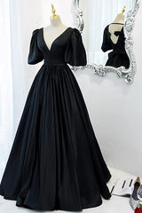 Classy Black Prom Dress Formal Dresses with Bubble Sleeves