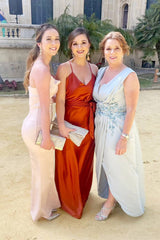 Straps V-Neck Burnt Orange Long Bridesmaid Dress Elegant Prom Dresses
