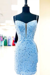 Straps Royal Blue Sequins Bodycon Homecoming Dresses