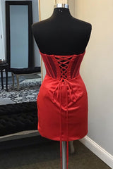 Strapless Pleated Red Satin Homecoming Dress Bodycon Dresses