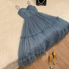Gray Tulle Midi Prom Dresses ,Formal Wedding Party Gowns