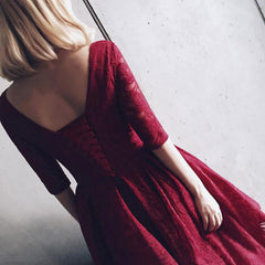 Charming Burgundy Half Sleeve Lace Mid Homecoming Dresses
