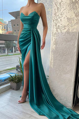 Mermaid Ruffles Floor-length Open Back Side Train High Split Prom Dress