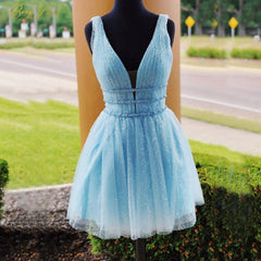 A Line Tulle V Neck Homecoming Dress With Beading