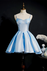 Simple Light Blue Lace Up Back Spaghetti Straps Short Homecoming Dresses,Formal Dresses