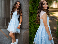Delicate Lace Scoop Short A line Homecoming Dresses,cocktail dress