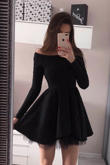 Simple Black Mini Long Sleeve Homecoming Dresses A Line Short Prom Dress