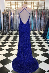 Royal Blue Sequin Mermaid Prom Dress Formal Evening Dresses