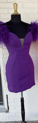 Bodycon Deep V Neck Purple Short Homecoming Dress with Feather