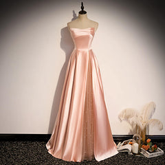 Glamorous Strapless Pink Satin Long Party Dress Formal Prom Dresses