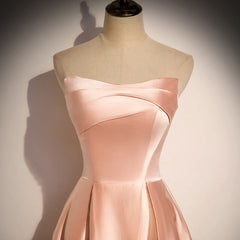 Glamorous Strapless Pink Satin Long Party Dress Formal Prom Dresses
