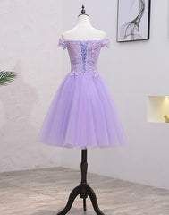 Lavender Lace Shoulder Short Cocktail Dresses A-line