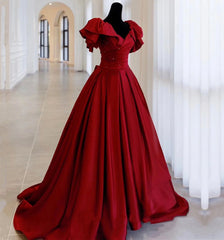 Burgundy Satin Long A Line Prom Dress,Elegant Evening Dress