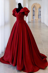 Burgundy Satin Long A Line Prom Dress,Elegant Evening Dress