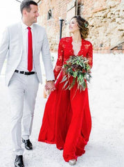 Beautiful Red Wedding Dresses,Wedding Dress with Long Sleeves