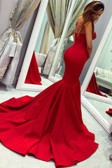 Sweetheart Red Mermaid Prom Dress with Train Satin Backless Gown